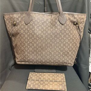 Louis Vuitton Classic Brown Monogram Tote Bag with Matching Wallet